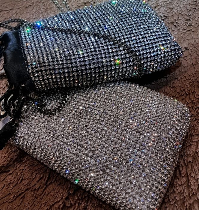 Клатч стразы мини чёрный/серебро
