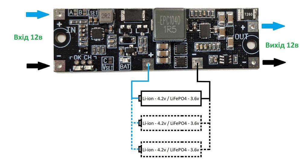 Модуль UPS (ДБЖ) 12В 30W  Li-Ion / LiFePO4