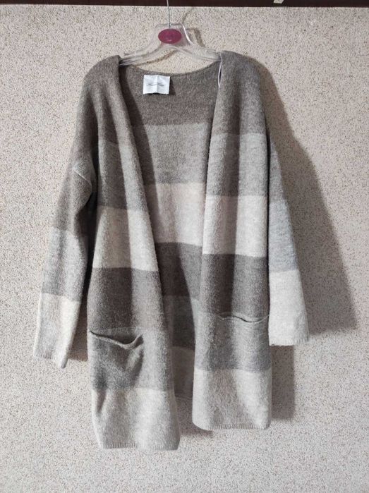 American Vintage długi oversize ciepły wełniany sweter kardigan ombree