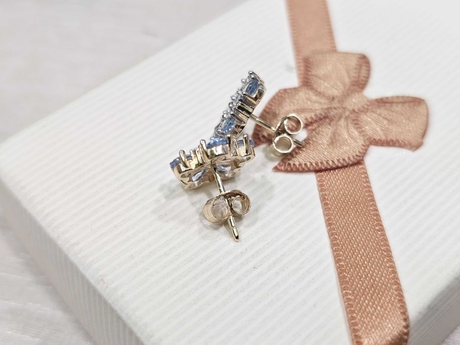 Kolczyki złote kwiatuszki z błękitnych oczek PR 585