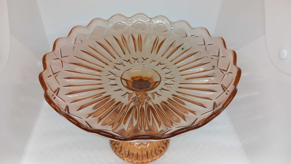 Stara Łososiowa patera różowa patera na nodze Ząbkowice Hortensja