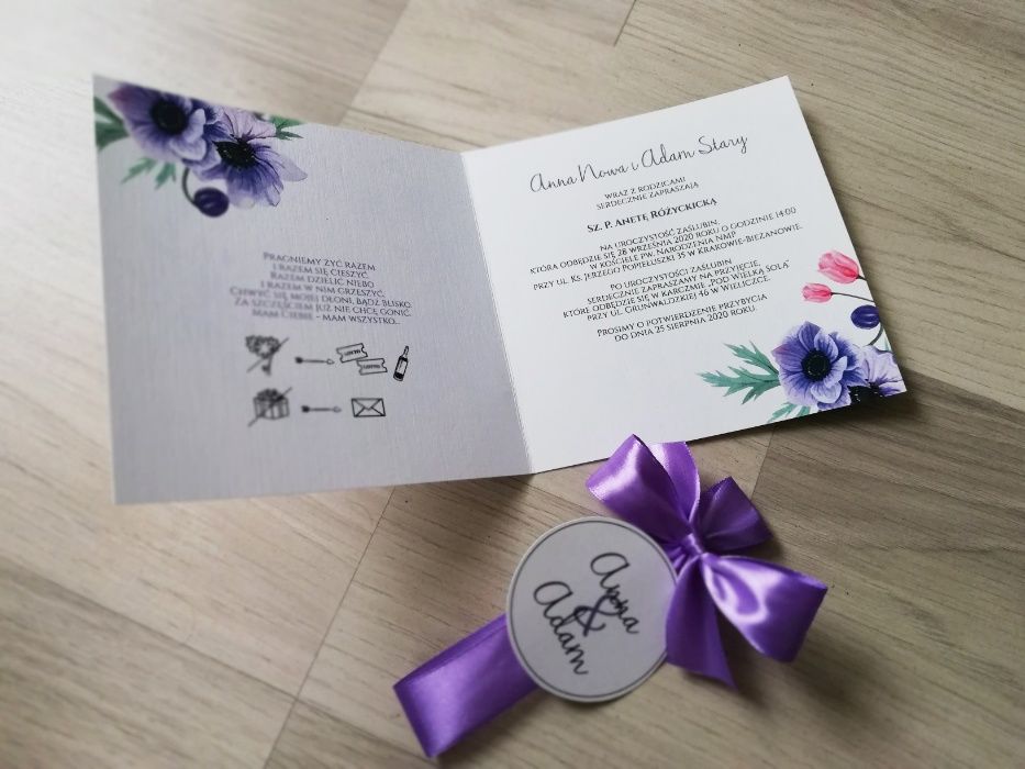 Zaproszenia w fioletowe maczki