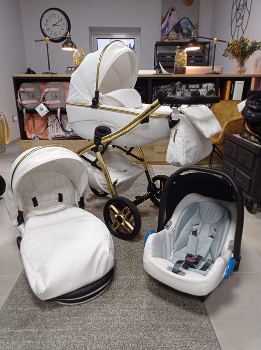 Złoto i biel, ekskluzywny i zadbany wózek 3w1 Tako Extreme Flash