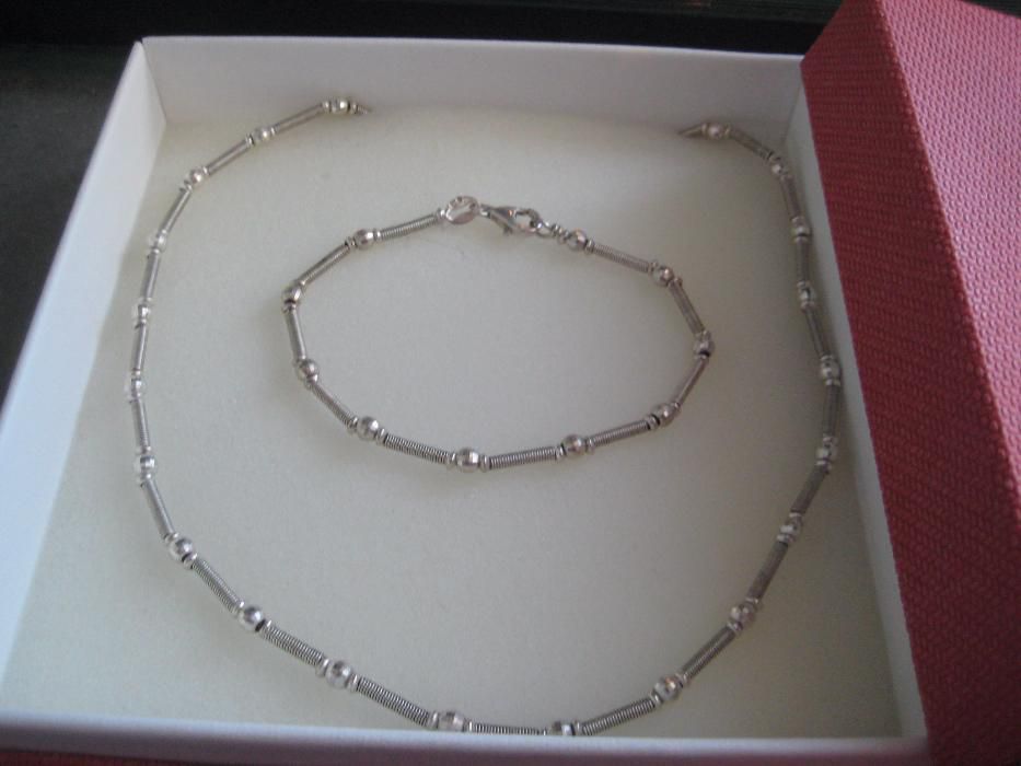 Fio e pulseira, conjunto em prata contrastada(NOVO)