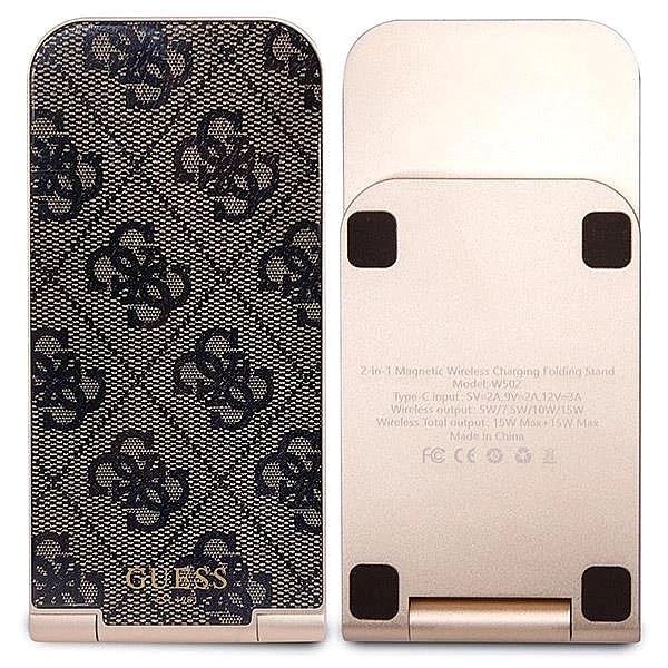 Ładowarka indukcyjna Guess 4G Pattern MagSafe składana 2w1/15W - brązo