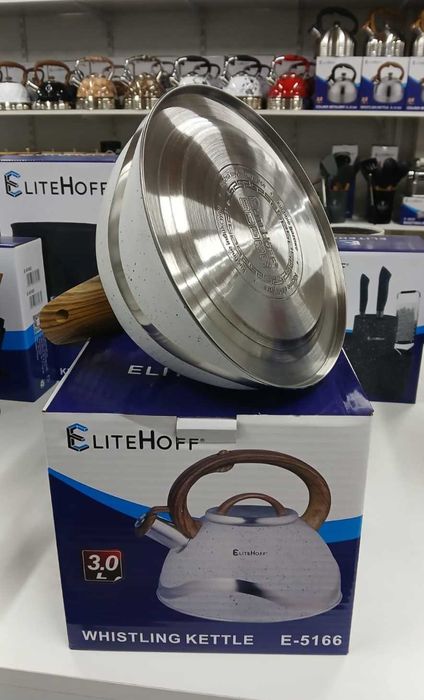 Czajnik z gwizdkiem 3L biały marmurek Elitehoff 5166