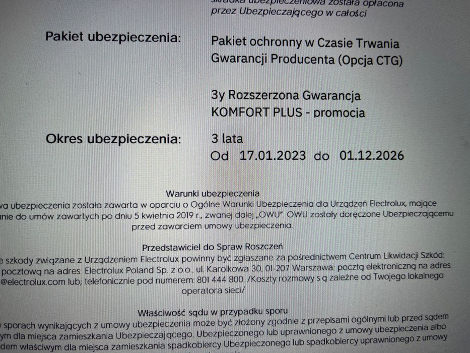 Suszarka Electrolux 800 - roczna gwarancja