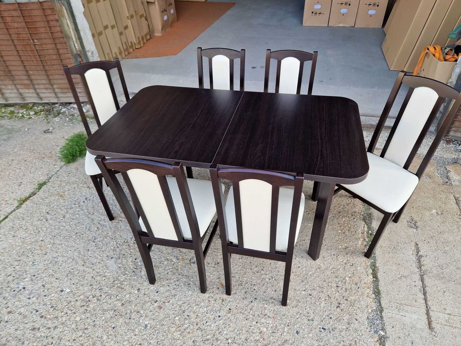 Nowe: STÓŁ 80x140/180 + 6 KRZESEŁ, wenge + crem , dostawa cała PL