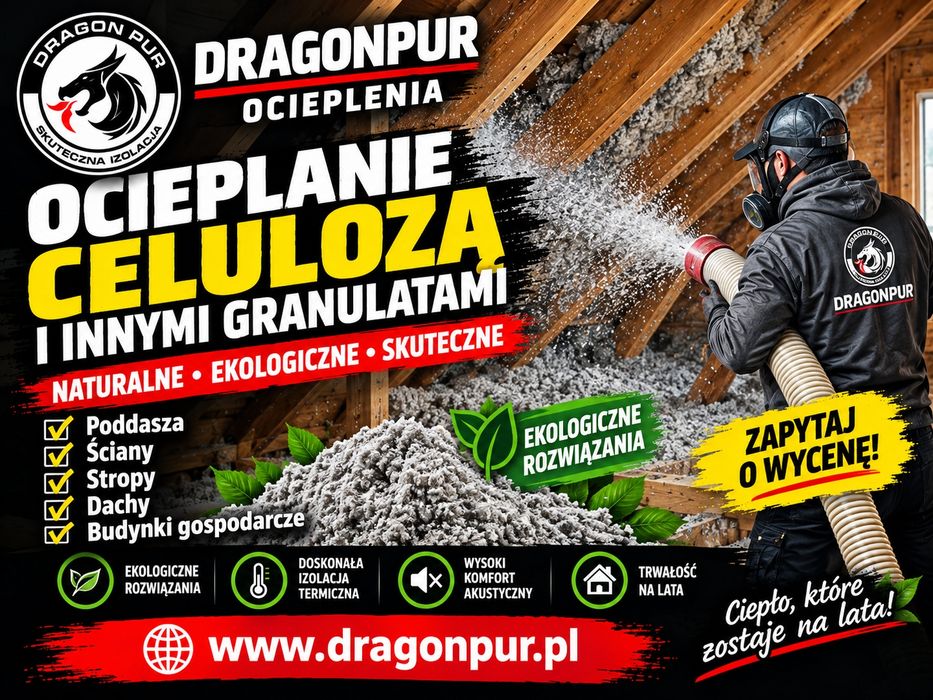 Celuloza ocieplenie poddasza stropu dachu wełna skalna napraw izolacji