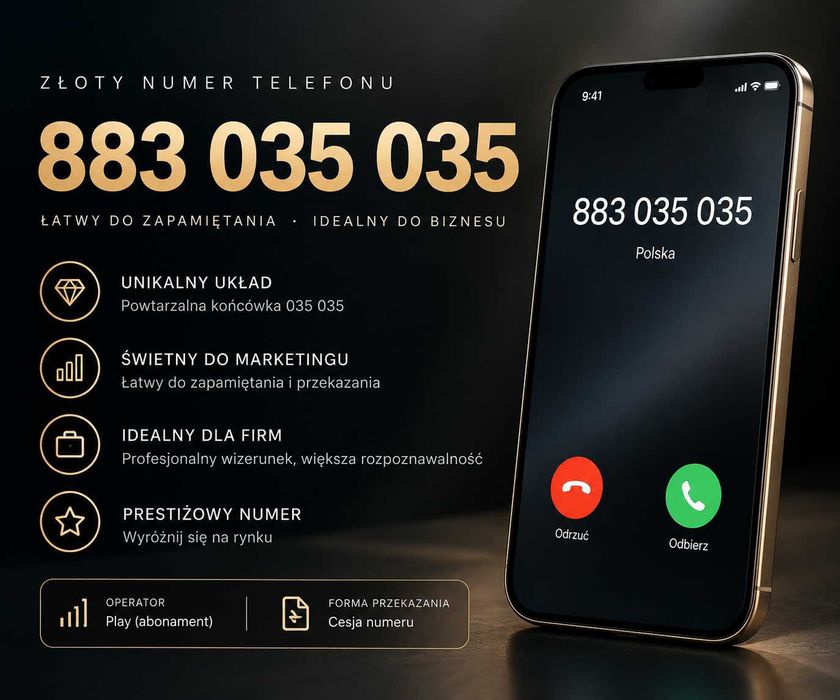 Złoty numer telefonu 883 035 035 | VIP | firma | 035 035