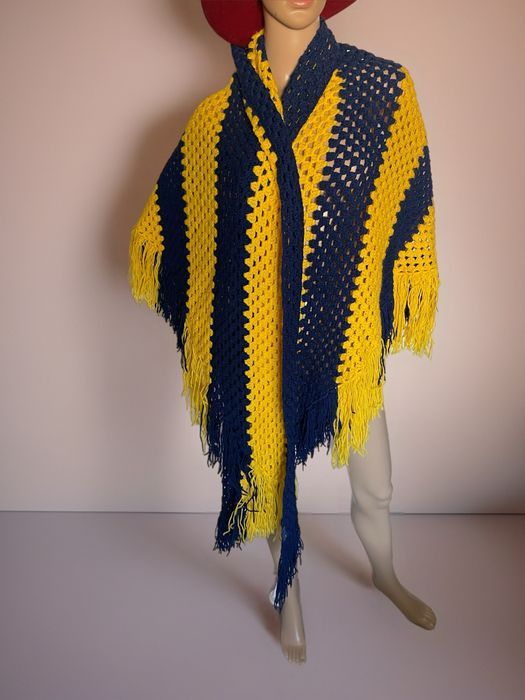 Chusta szal boho Vintage retro żółty granat