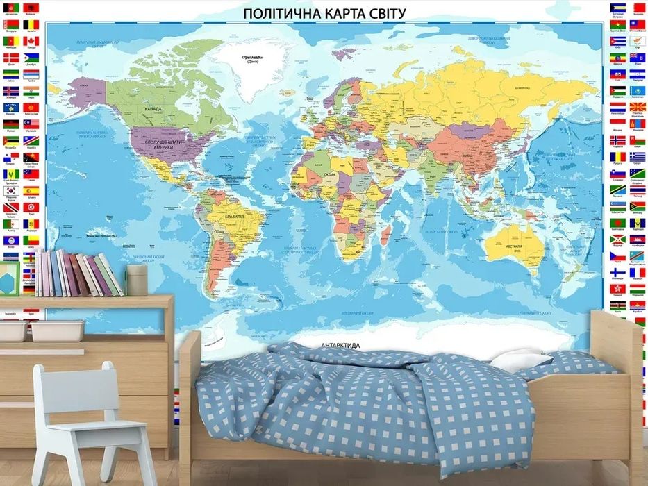 Фотошпалери 3д,мапа світу,карта світу,флізелінові шпалери.