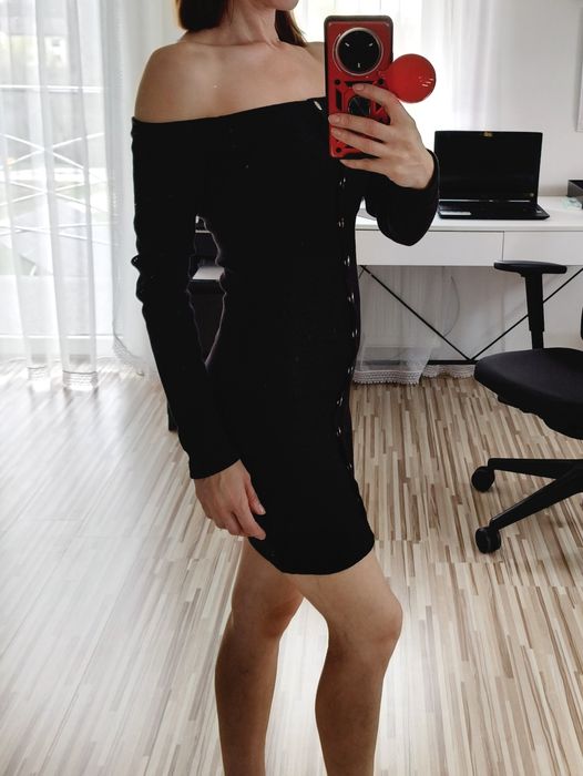 Mała czarna sukienka, prążkowana, XS, Missguided