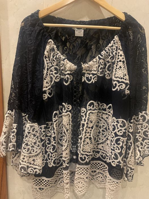 Túnica Renda preta e bege