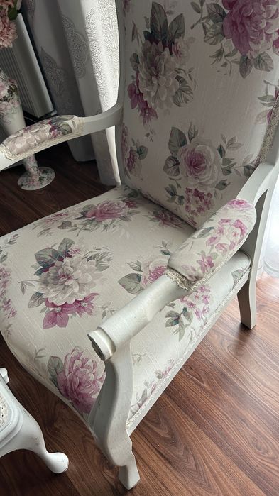 Fotel stylowy z podnóżkiem | Shabby Chic / Prowansalski | Komplet