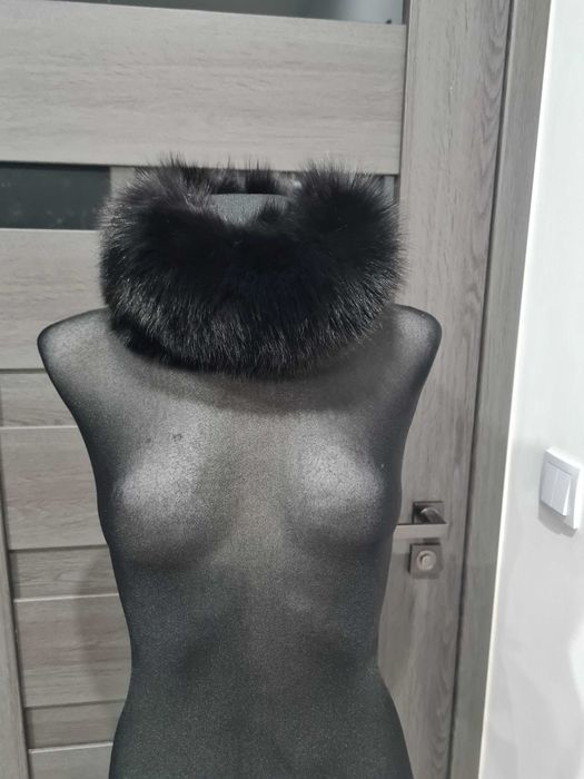 Przepiekny kołnierz z naturalnego czarnego lisa – do kurtki / płaszcza
