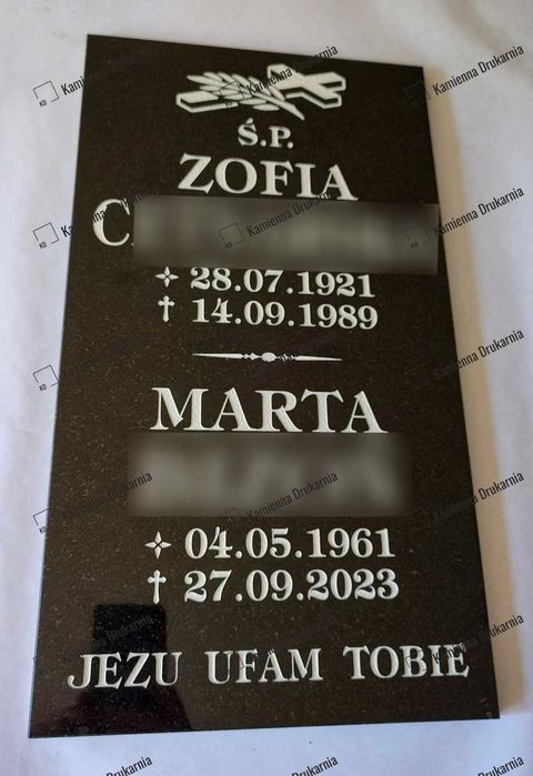 Tablica Granitowa 45 x 25 cm (2 imiona, 2 nazwiska) BEZ POLERU BOKÓW