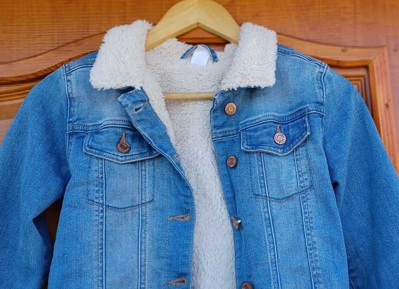 H&M, kurtka jeans ocieplana, Stan idealny, rozmiar 146