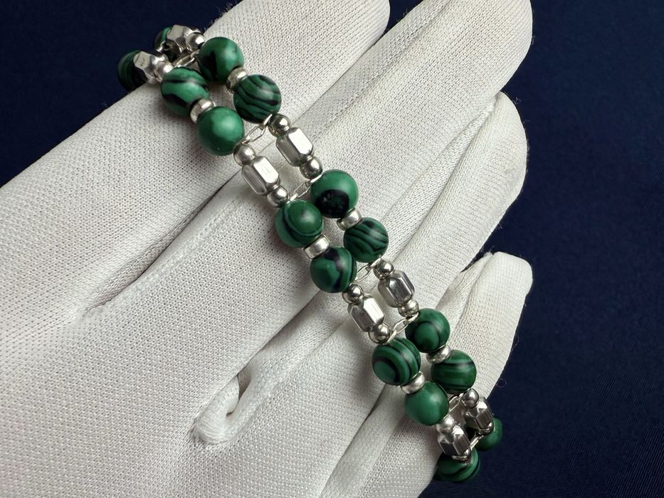 Срібний браслет 925-ї проби з натуральним малахітом