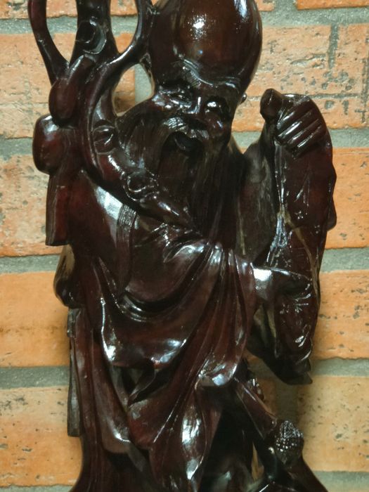 Shouxing Shou Xing Deus Chinês da Longevidade Estátua Esculpida à Mão