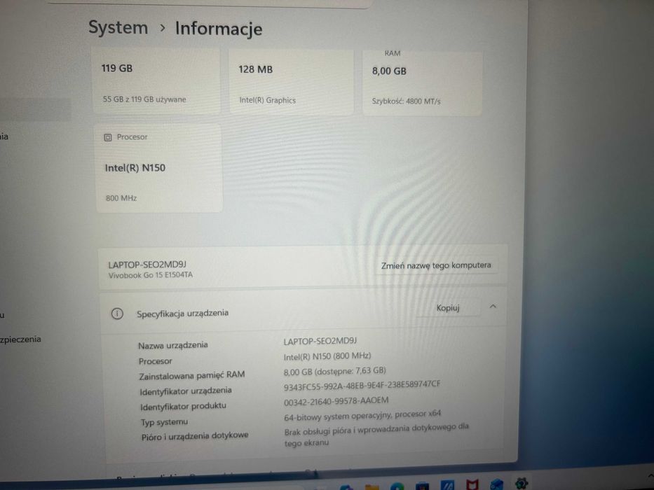 Laptop ASUS VIVOBOOK GO 15 E1504TA-bq184ws