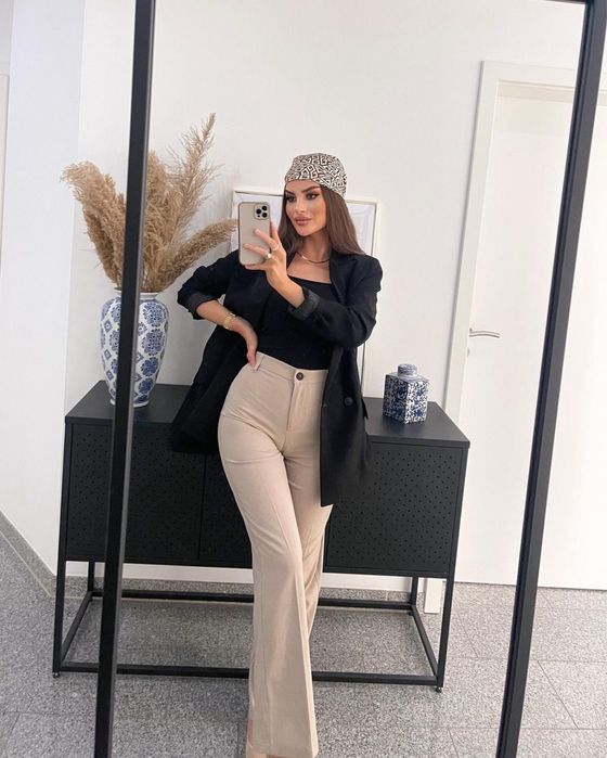 Класичні широкі бежеві штани bershka, 34/XS