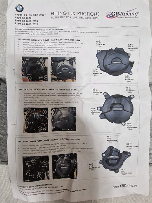 Tampas protecção secundárias motor mota BMW