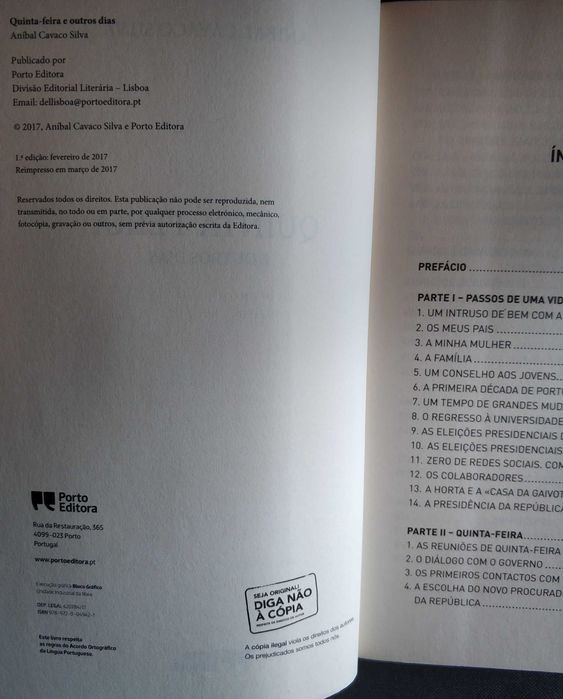 Livro "Quinta Feira e Outros Dias, Volume 1" - Cavaco Silva