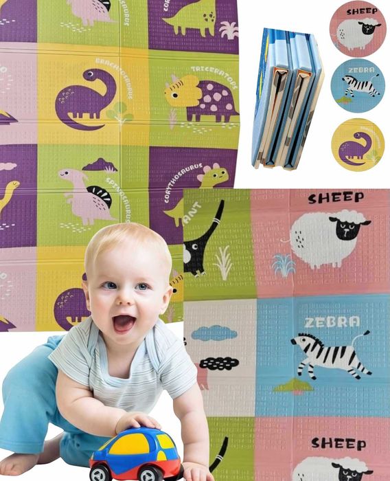 Mata piankowa edukacyjna dla dzieci składana 200x180 zwierzęta