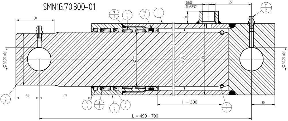 Siłownik Cylinder HYDRAULICZNY SKOK 300 SMN1G 70x300 [2224]