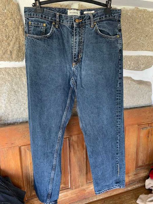 Calças de ganga wide leg lavagem escura Pull&Bear