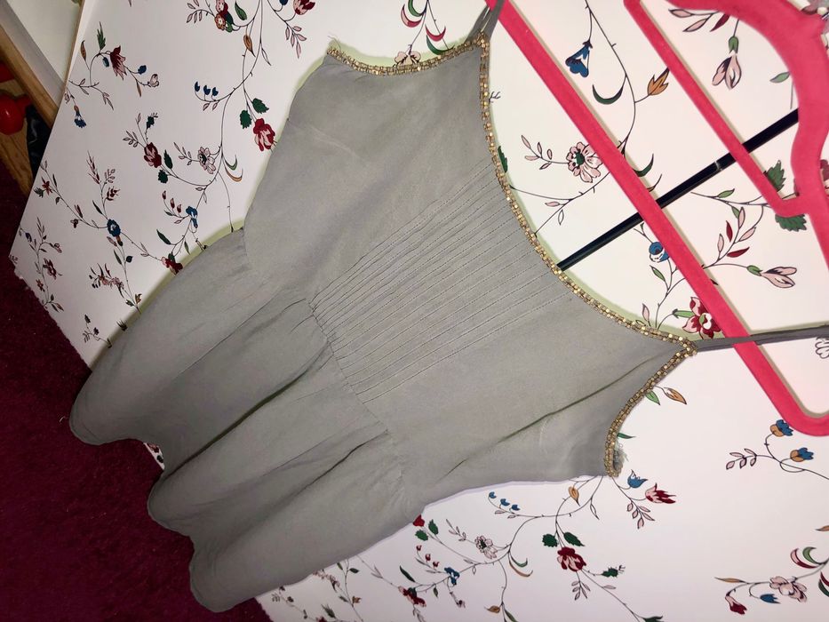 Reserved 40 L sukienka korale zdobienia zielona oliwka