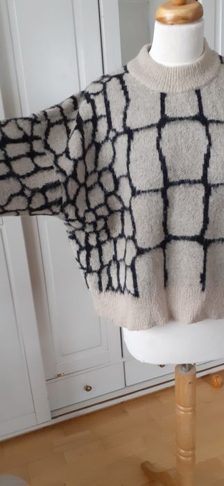 Ciepły sweter beżowy damski L lużny akryl wełna