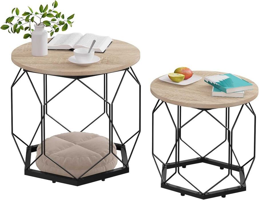 Zestaw 2x Stolik Kawowy Do salonu Woltu Jasny Dąb Loft Industrial