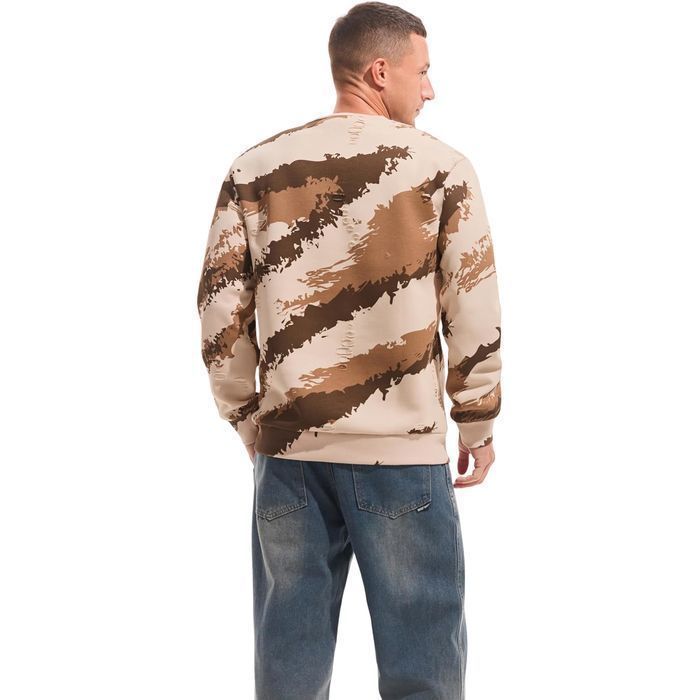 Męska bluza polarowa crewneck - ocieplana, moro beżowa, XXL