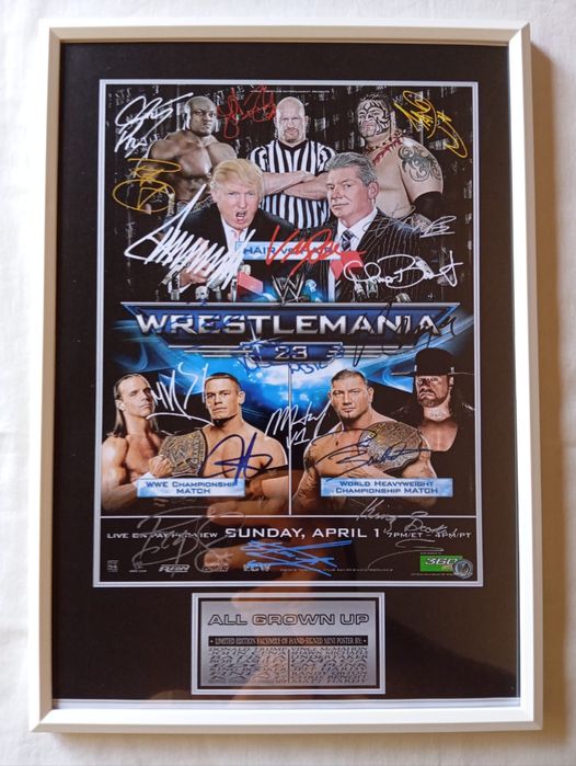 Moldura WWE WrestleMania 23  com Autógrafos (A4)