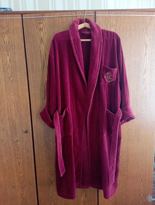 Халат махровый женский бордовый длинный, размер 52-54