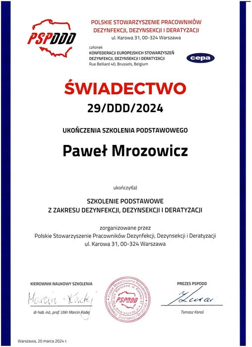 Dezynsekcja-Skuteczne zwalczanie PLUSKWY, PRUSAKÓW, KARALUCHÓW, MRÓWEK