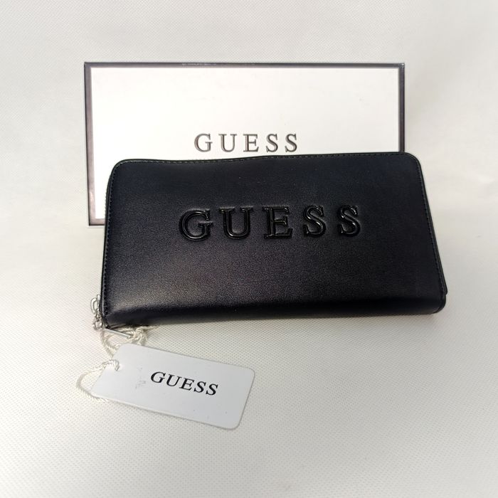 Guess Portfel Damski Czarny Skóra Licowa Złote Logo GUESS Nowy 11x20 c