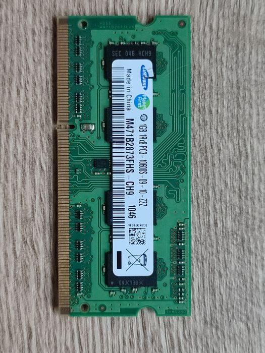 Pamięć RAM laptopa SO-DIMM DDR3 1GB SAMSUNG 1RX8 PC3-10600S-09-10-ZZZ
