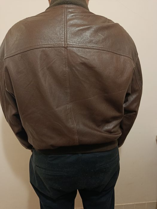 Вінтажна шкіряна куртка бомбер