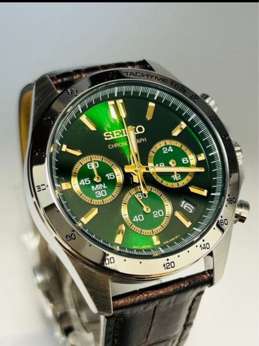 NOVO! Seiko Cronógrafo verde-jdm-Tachymeter-8T63