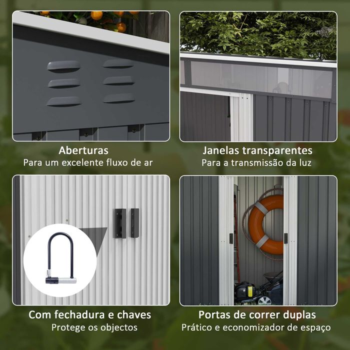 Abrigo de Jardim em Aço 195x122x181cm – Porta Dupla