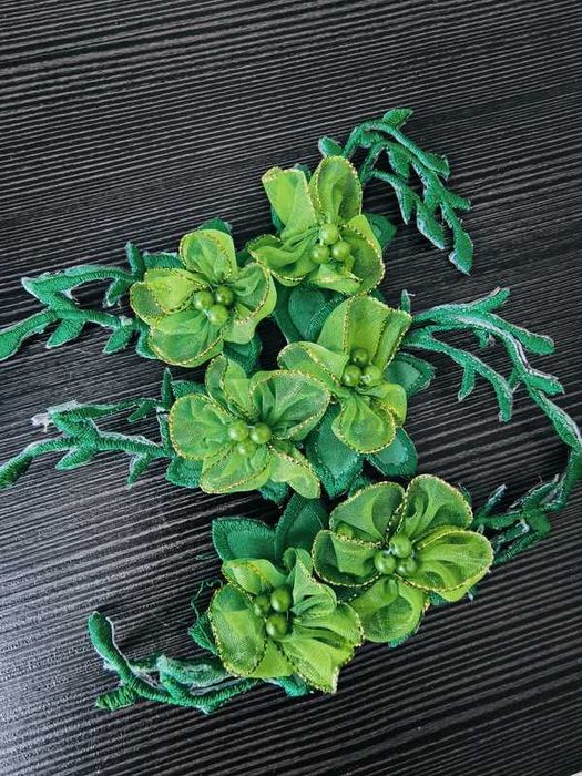 Zielone kwiatki rękodzieło decoupage naprasowanki naszywki