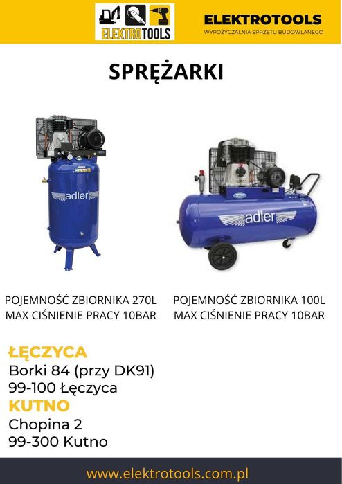 Kompresor sprężarka do tynkowania piaskowania WYNAJEM wypożyczenie