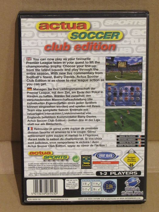Jogo Sega Saturn Actua Soccer Club Edition