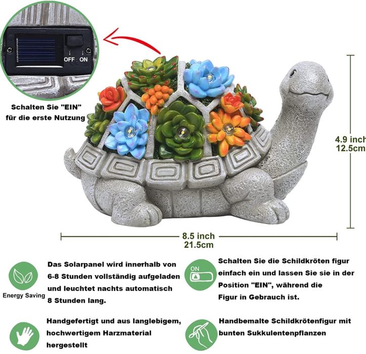 Solarne figurki ogrodowe, żółw