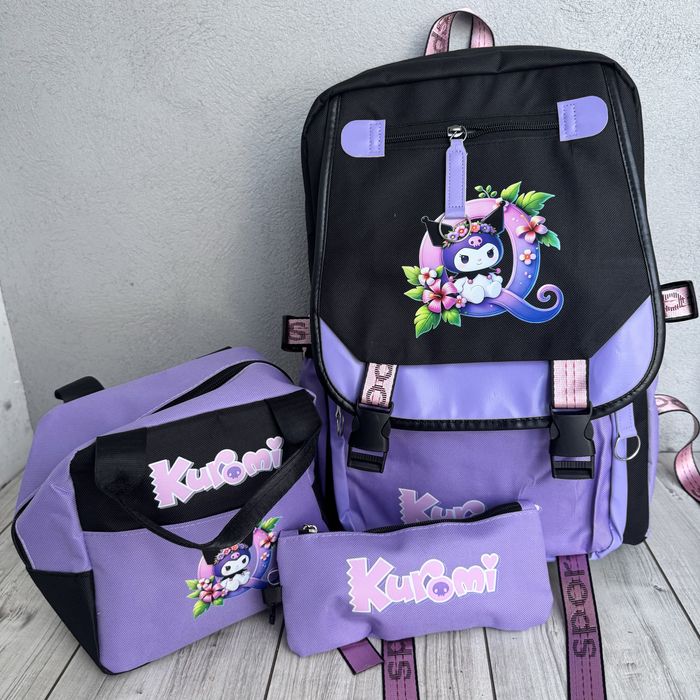 Duży zestaw szkolny kuromi plecak A4 sniadaniówka piórnik