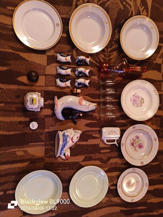 Сервиз Рыбки СССР 60-70-е г.Идеал Наборы -Фарфор,тарелки ,Графин рюмки