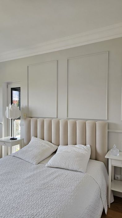 Łóżko tapicerowane półwałki panele welur pojemnik stelaż na wymiar 220